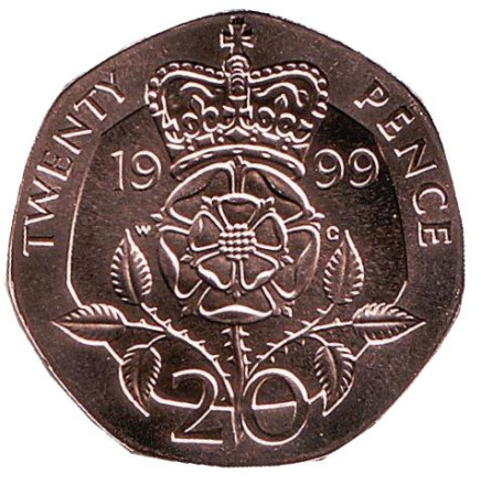 Монета 20 пенсов. 1999 год, Великобритания. BU.