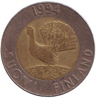 Глухарь. Монета 10 марок. 1994 год, Финляндия.