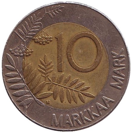 Монета 10 марок. 1994 год, Финляндия. Глухарь.