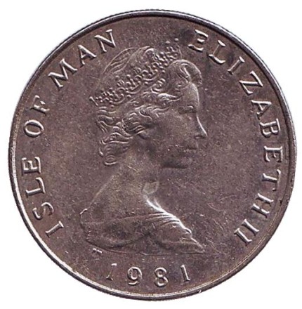 Монета 5 пенсов. 1981 год, Остров Мэн. (AA). Мэнский лохтан.