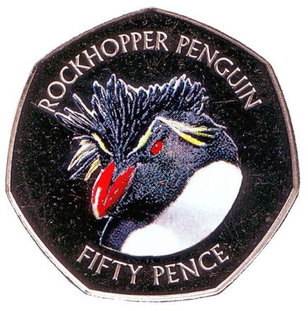 Монета 50 пенсов. 2018 год, Фолклендские острова. Хохлатый пингвин.