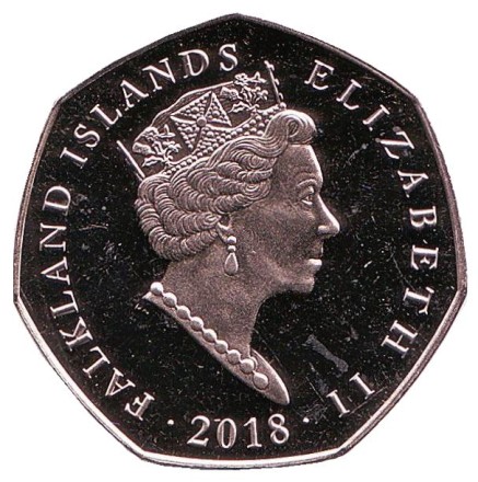 Монета 50 пенсов. 2018 год, Фолклендские острова. Хохлатый пингвин. Монета 50 пенсов. 2018 год, Фолклендские острова. Хохлатый пингвин.