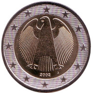 Монета 2 евро. 2002 год (J), Германия. Монета 2 евро. 2002 год (J), Германия.