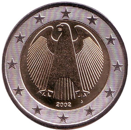 Монета 2 евро. 2002 год (J), Германия.