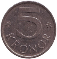 Монета 5 крон. 1977 год, Швеция. Монета 5 крон. 1977 год, Швеция.