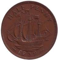 Монета 1/2 пенни. 1939 год, Великобритания. "Золотая лань". Монета 1/2 пенни. 1939 год, Великобритания. "Золотая лань".