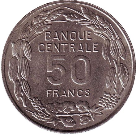 Монета 50 франков. 1960 год, Камерун. Африканские антилопы. (Западные канны). Монета 50 франков. 1960 год, Камерун. Африканские антилопы. (Западные канны).