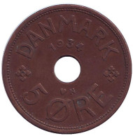 Монета 5 эре. 1934 год, Дания. Монета 5 эре. 1934 год, Дания.