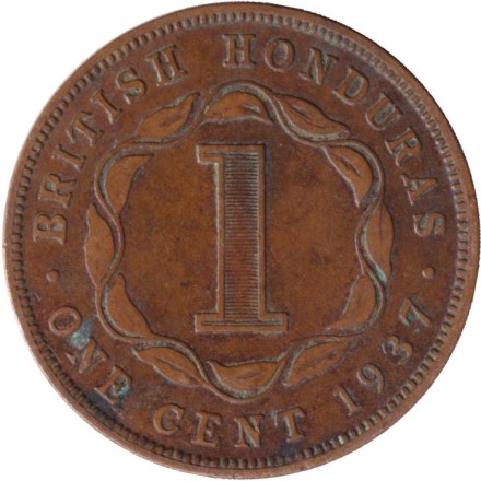 Монета 1 цент. 1937 год, Британский Гондурас (Белиз).