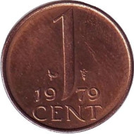 Монета 1 цент. 1979 год, Нидерланды.  Монета 1 цент. 1979 год, Нидерланды.