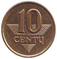 Монета 10 центов. 1997 год, Литва. Монета 10 центов. 1997 год, Литва.