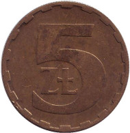 Монета 5 злотых. 1985 год, Польша. Монета 5 злотых. 1985 год, Польша.