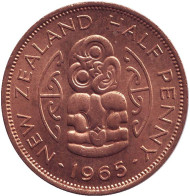 Монета 1/2 пенни, 1965 год, Новая Зеландия. Амулет-талисман Хей-Тики. Монета 1/2 пенни, 1965 год, Новая Зеландия. Амулет-талисман Хей-Тики.