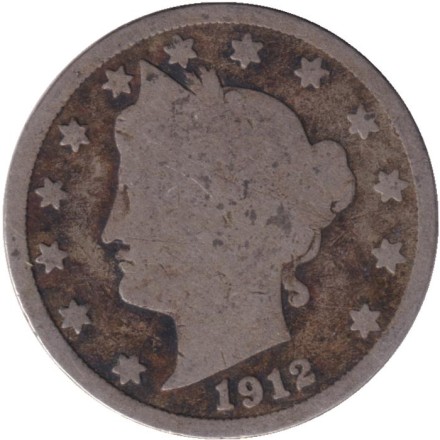 Монета 5 центов. 1912 год, США. (D).