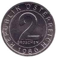 Монета 2 гроша. 1986 год, Австрия. UNC. Монета 2 гроша. 1986 год, Австрия. UNC.