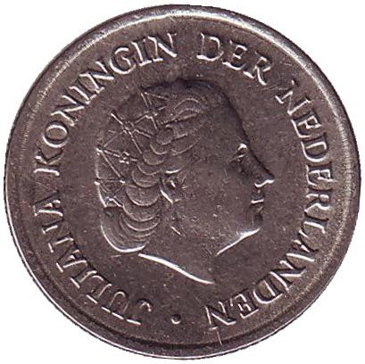 Монета 25 центов. 1966 год, Нидерланды.