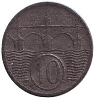 Монета 10 геллеров. 1941 год, Протекторат Богемии и Моравии. Монета 10 геллеров. 1941 год, Протекторат Богемии и Моравии.