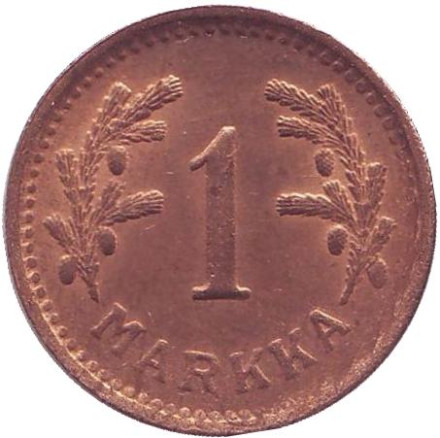 Монета 1 марка. 1951 год (медь), Финляндия. XF-aUNC.