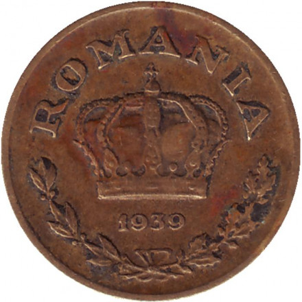 Монета 1 лей. 1939 год, Румыния. Монета 1 лей. 1939 год, Румыния.