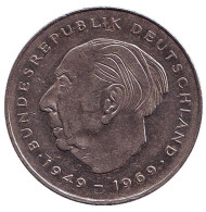 Монета 2 марки. 1987 год (F), ФРГ. Теодор Хойс.