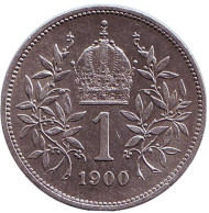 Монета 1 крона. 1900 год, Австро-Венгерская империя. Австрийский тип. Монета 1 крона. 1900 год, Австро-Венгерская империя. Австрийский тип.