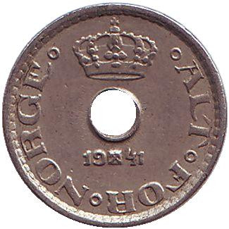 Монета 10 эре. 1941 год, Норвегия. Монета 10 эре. 1941 год, Норвегия.