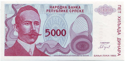 Банкнота 5000 динаров. 1993 год, Босния и Герцеговина.