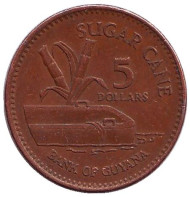 Монета 5 долларов, 1996 год, Гайана. Сахарный тростник. Монета 5 долларов, 1996 год, Гайана. Сахарный тростник.