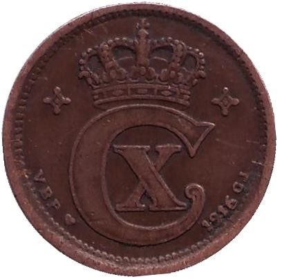 Монета 1 эре. 1916 год, Дания. Монета 1 эре. 1916 год, Дания.