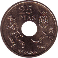 Монета 25 песет. 1999 год, Испания. Наварра. Монета 25 песет. 1999 год, Испания. Наварра.