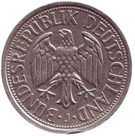 Монета 2 марки. 1951 год (J), ФРГ.