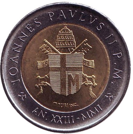 Монета 500 лир. 2001 год, Ватикан. Иоанн Павел I.