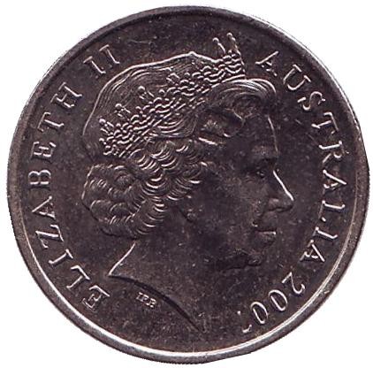 Монета 5 центов. 2007 год, Австралия. Ехидна. Монета 5 центов. 2007 год, Австралия. Ехидна.