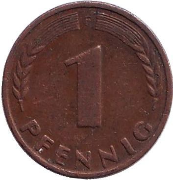 Монета 1 пфенниг. 1948 год (F), ФРГ. Дубовые листья.