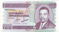 Банкнота 100 франков. 2011 год, Бурунди.