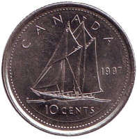 Парусник. Монета 10 центов. 1997 год, Канада.