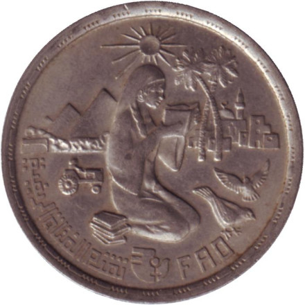 Монета 10 пиастров. 1980 год, Египет. VF. ФАО. Продовольственная программа.