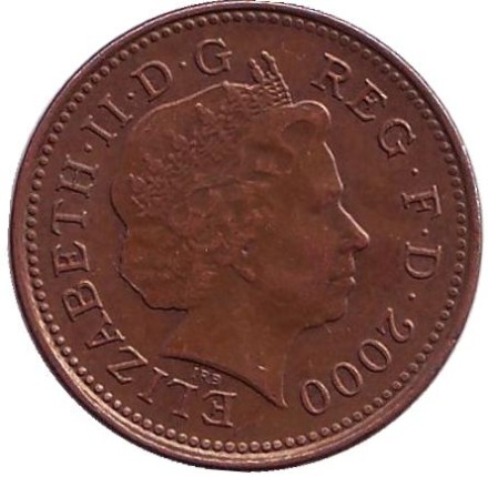 Монета 1 пенни. 2000 год, Великобритания.