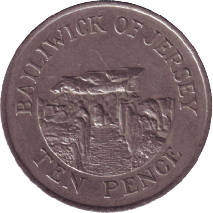 Монета 10 пенсов. 1983 год, Джерси. Дольмен.