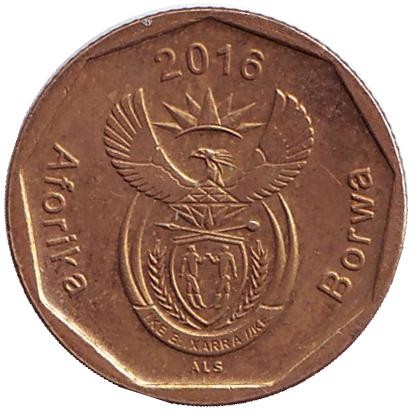 Монета 20 центов. 2016 год, ЮАР. Цветок протея.