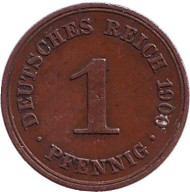 Монета 1 пфенниг. 1900 год (A), Германская империя. Монета 1 пфенниг. 1900 год (A), Германская империя.