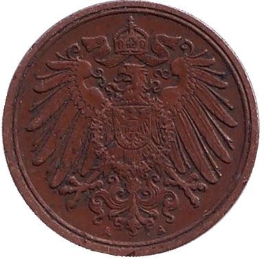 Монета 1 пфенниг. 1900 год (A), Германская империя. Монета 1 пфенниг. 1900 год (A), Германская империя.