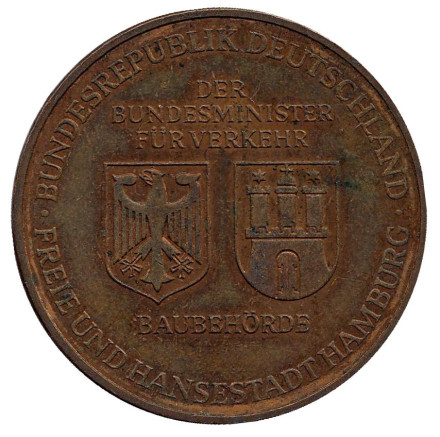 Elbtunnel. Hamburg. Старый тоннель под Эльбой. Памятный жетон. 1975 год, ФРГ.