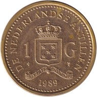 Монета 1 гульден. 1989 год, Нидерландские Антильские острова. Монета 1 гульден. 1989 год, Нидерландские Антильские острова.