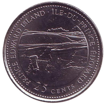 Монета 25 центов. 1992 год, Канада. Остров Принца Эдуарда. 125 лет Конфедерации Канады.