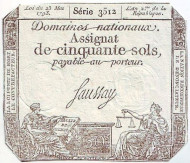Бона 50 солей. 1793 год, Франция. Ассигнат. Бона 50 солей. 1793 год, Франция. Ассигнат.