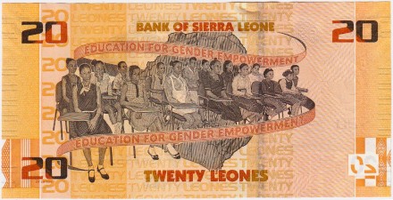 Банкнота 20 леоне. 2022 год, Сьерра-Леоне. Констанс Каммингс-Джон.
