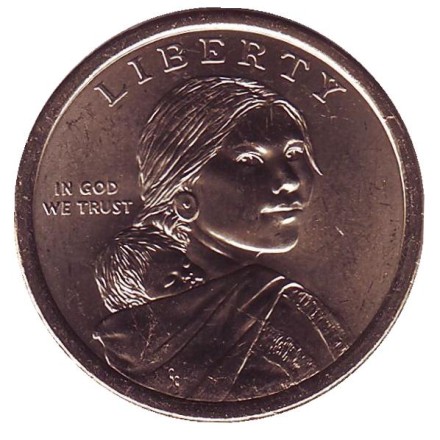 Монета 1 доллар, 2009 год (D), США. Сакагавея. Посадка культур. (Три сестры), серия "Коренные американцы".