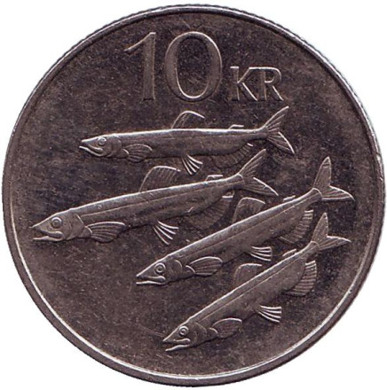 Монета 10 крон. 2005 год, Исландия. Рыбы.
