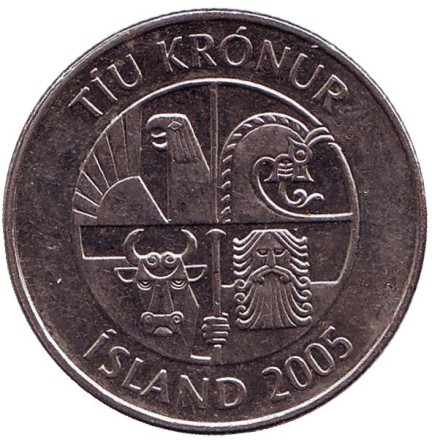 Монета 10 крон. 2005 год, Исландия. Рыбы.